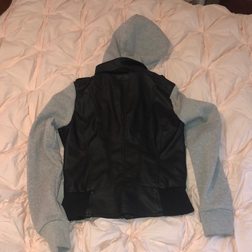 Faux Leather Sweatshirt Jacket - Picture 2 of 4